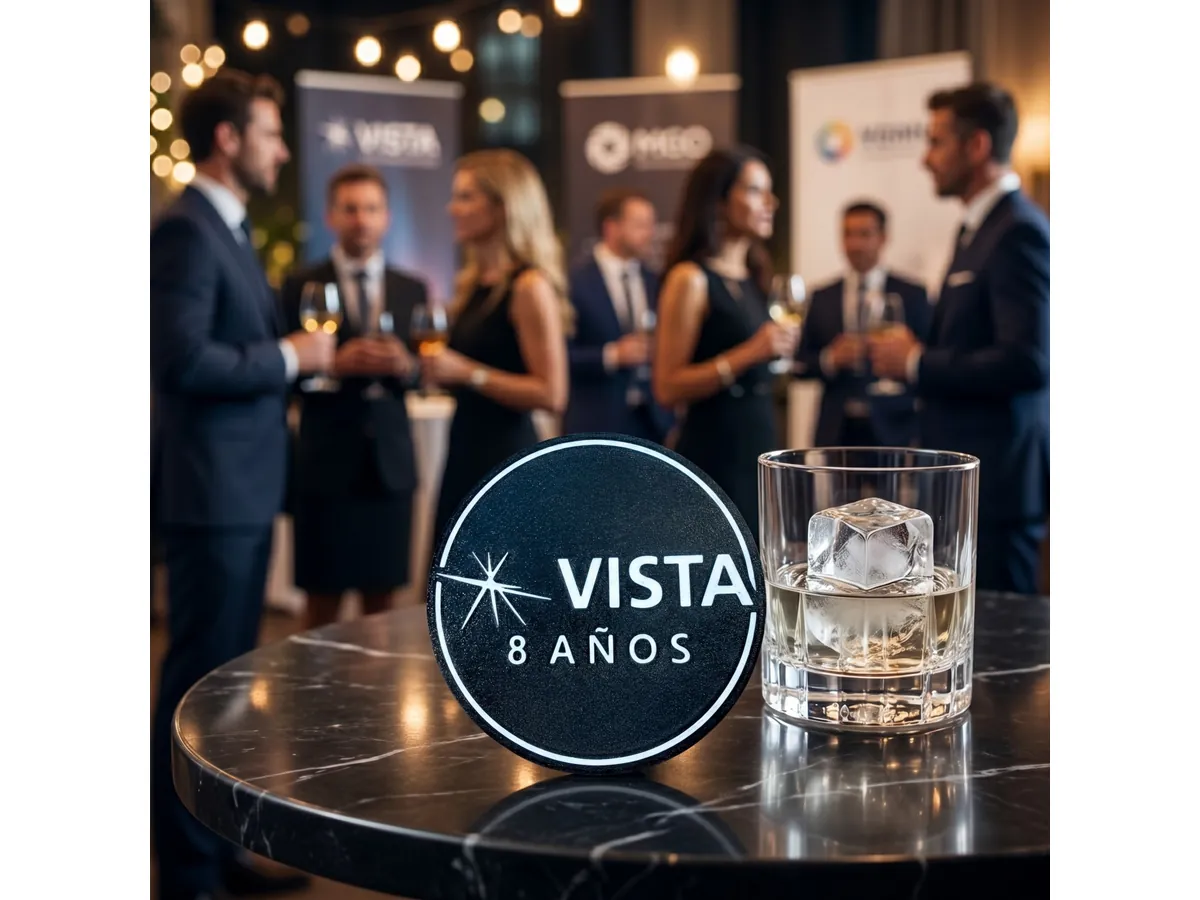 Visualización de posavasos Vista sobre una mesa de evento