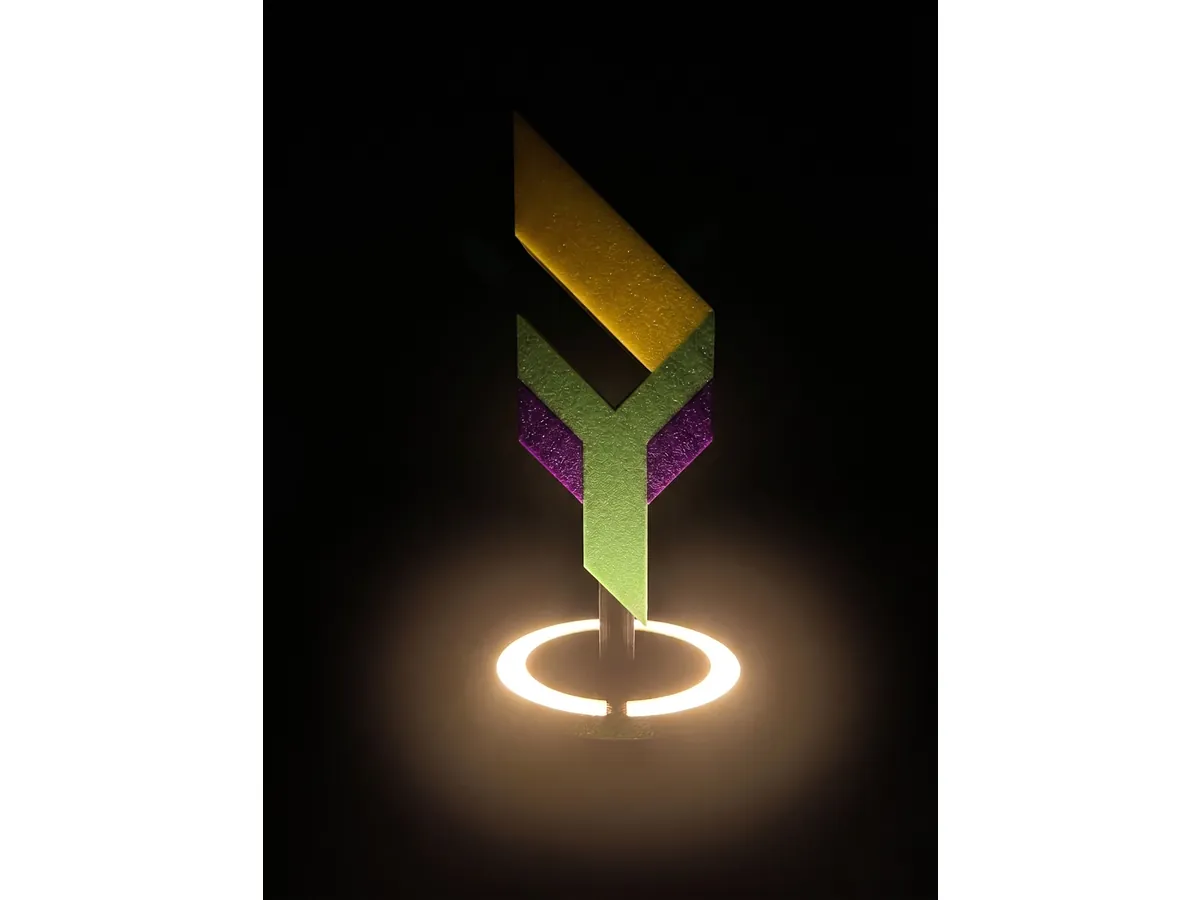 Render de centro de mesa con iluminación circular en la base